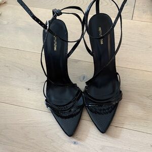 PrettyLittleThing Glossy Black Strappy Heels Size 7